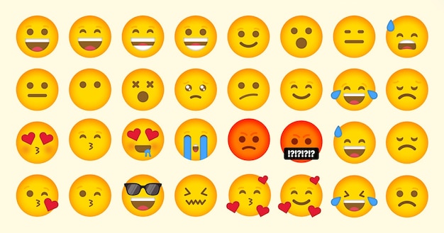 PSD lindo conjunto de emoji simple y plano para redes sociales o chat