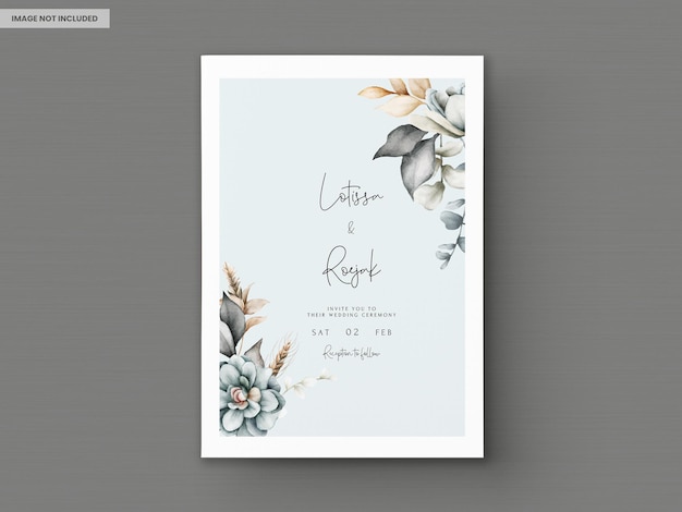 PSD lindo convite de casamento vintage com guirlanda floral em aquarela