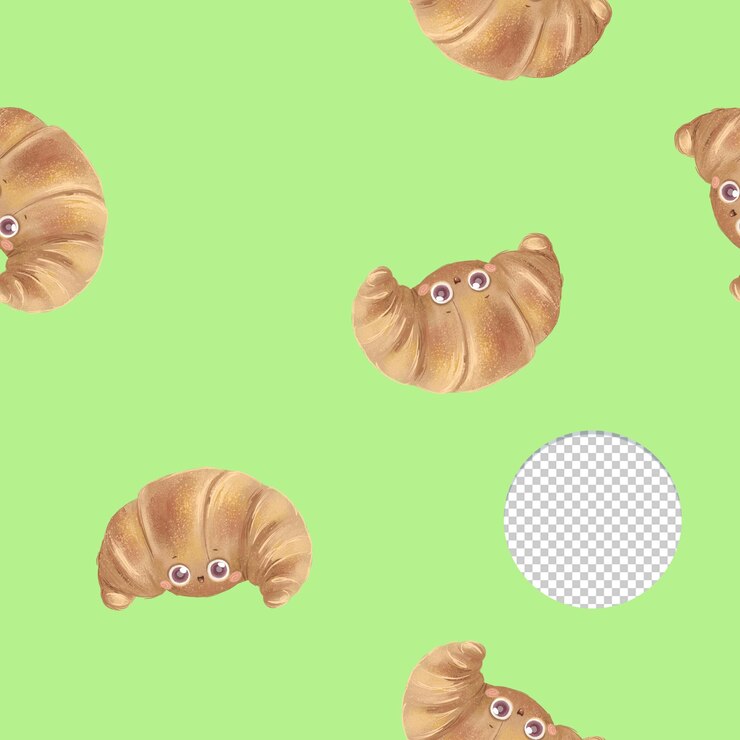 PSD lindo croissant francés de patrones sin fisuras sobre fondo verde