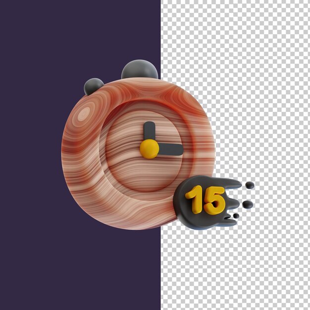 PSD lindo cronómetro de 15 minutos con textura de madera natural lo mejor para la página de inicio gráfica y el elemento de la interfaz de usuario