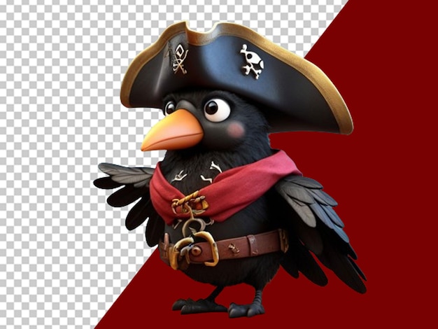 PSD un lindo cuervo 3d disfrazado de pirata.