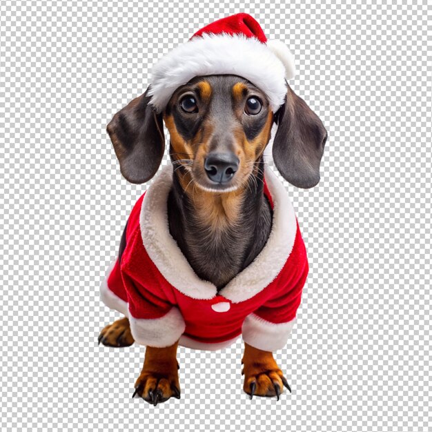 PSD un lindo dachshund con una tela de navidad en un fondo transparente