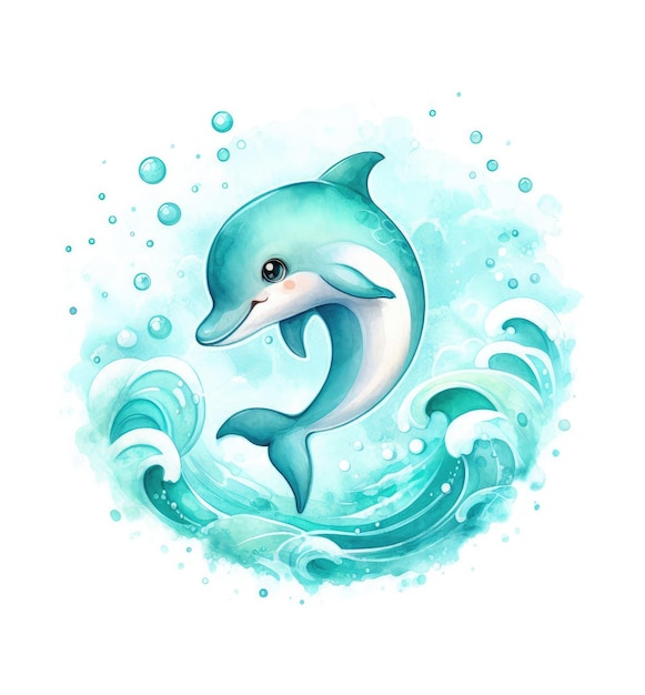 PSD lindo delfín de dibujos animados aislado sobre fondo blanco ilustración acuarela