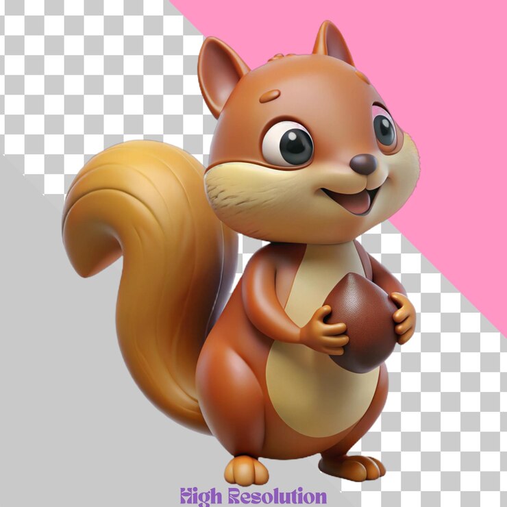 PSD lindo dibujo animado en 3d de una ardilla sosteniendo una nuez