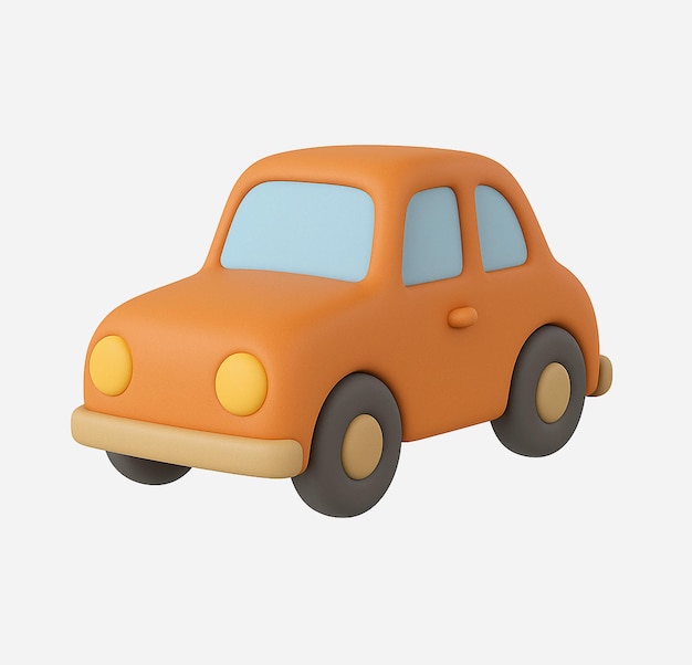 Lindo dibujo animado en 3D de un coche naranja