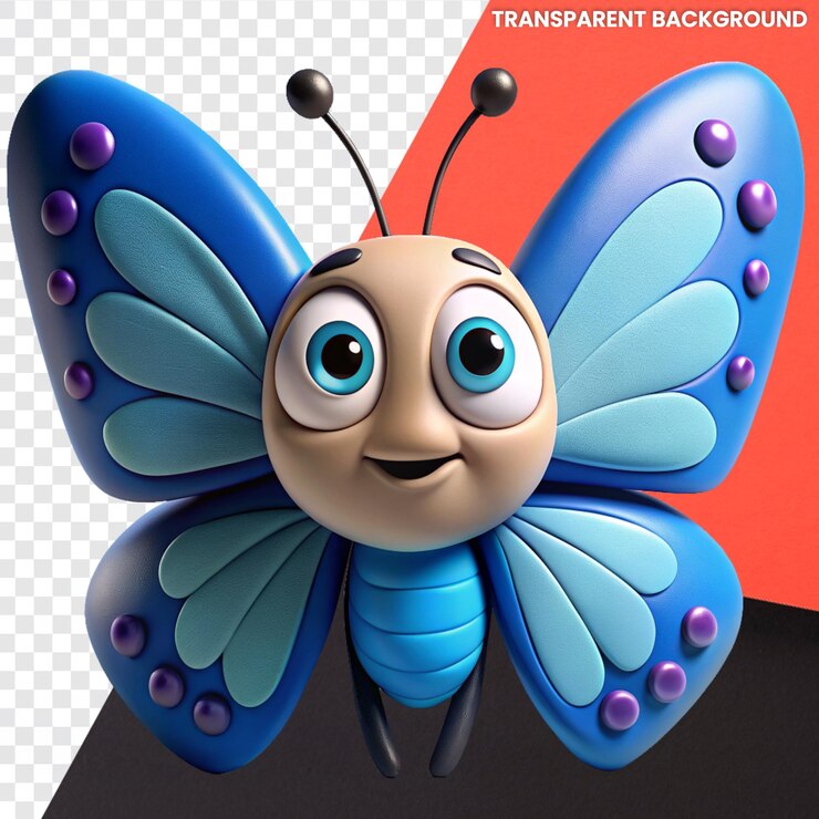 PSD lindo dibujo animado en 3d mariposa triste personaje juguetón