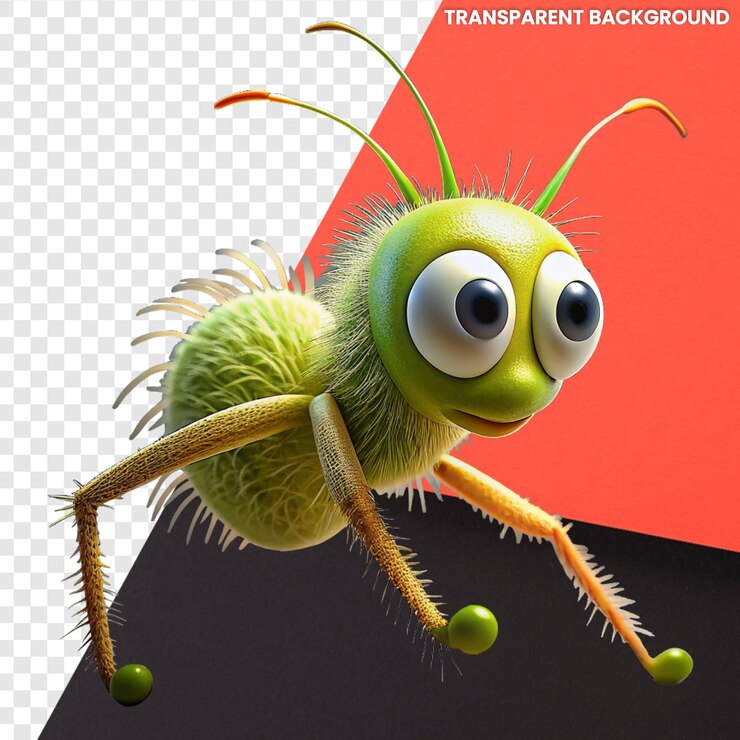 PSD lindo dibujo animado 3d stickbug corriendo personaje juguetón