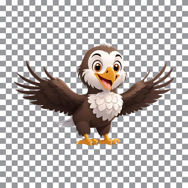 PSD lindo dibujo animado de águila calva sonriente en un fondo transparente