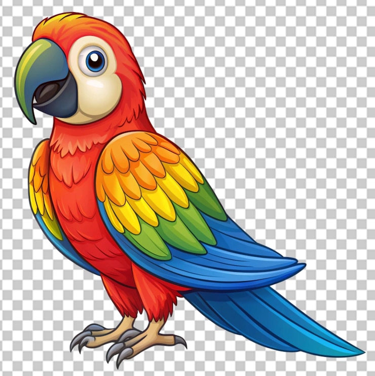 PSD un lindo dibujo animado de un guacamayo sentado en una rama.