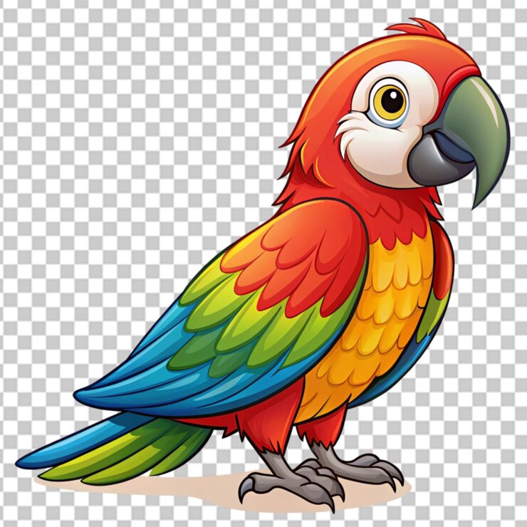 PSD un lindo dibujo animado de un guacamayo sentado en una rama.