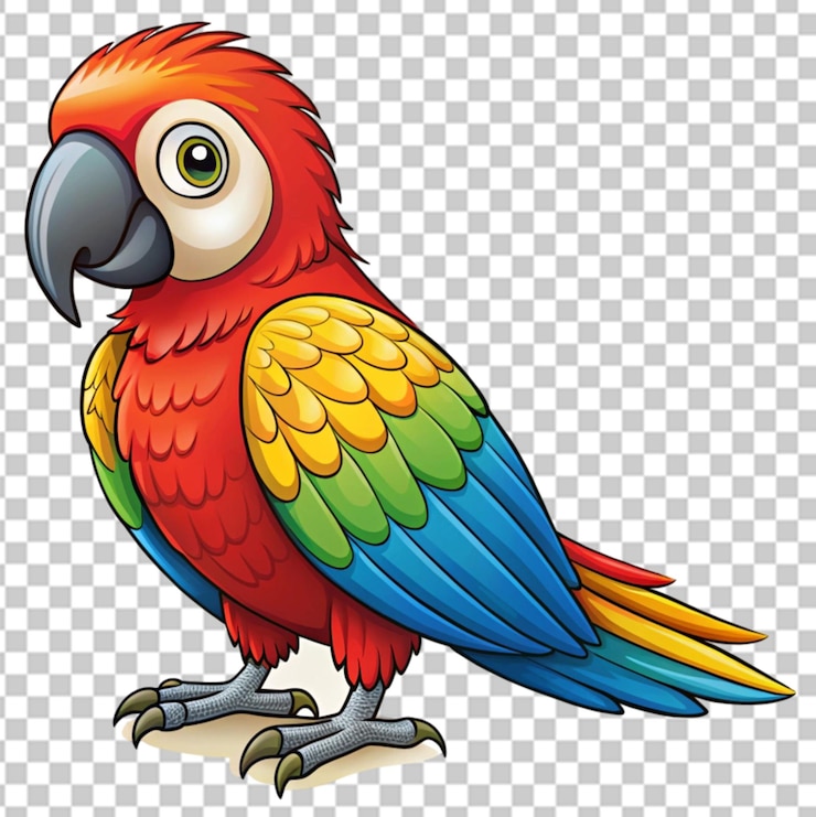 PSD un lindo dibujo animado de un guacamayo sentado en una rama.