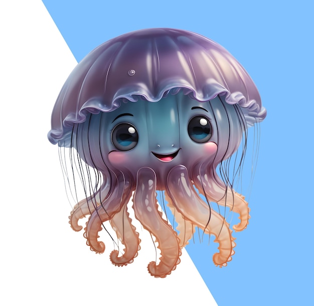 PSD lindo dibujo animado de medusa en 3d