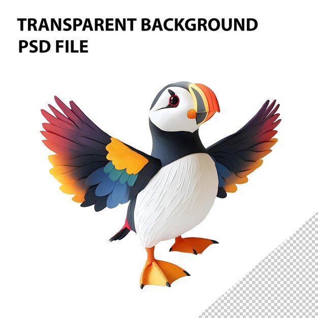 El lindo dibujo animado de Puffin 3D