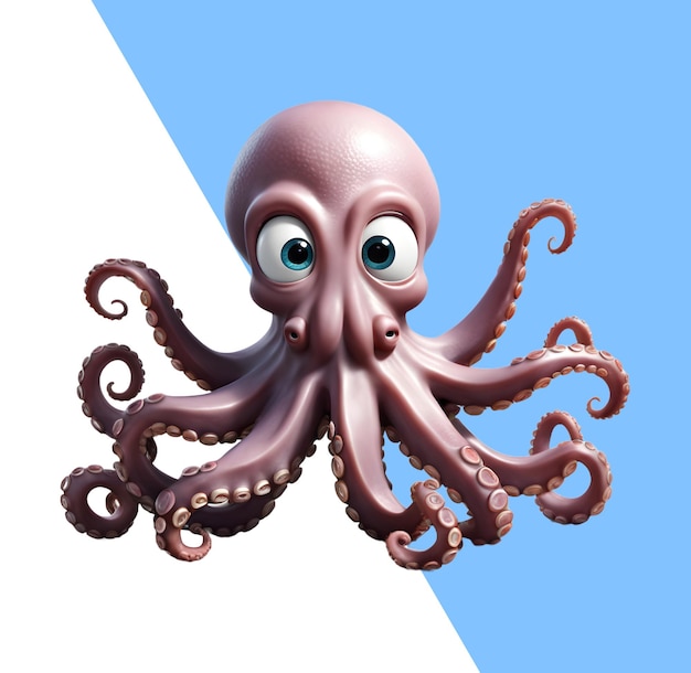 PSD lindo dibujo animado de pulpo en 3d