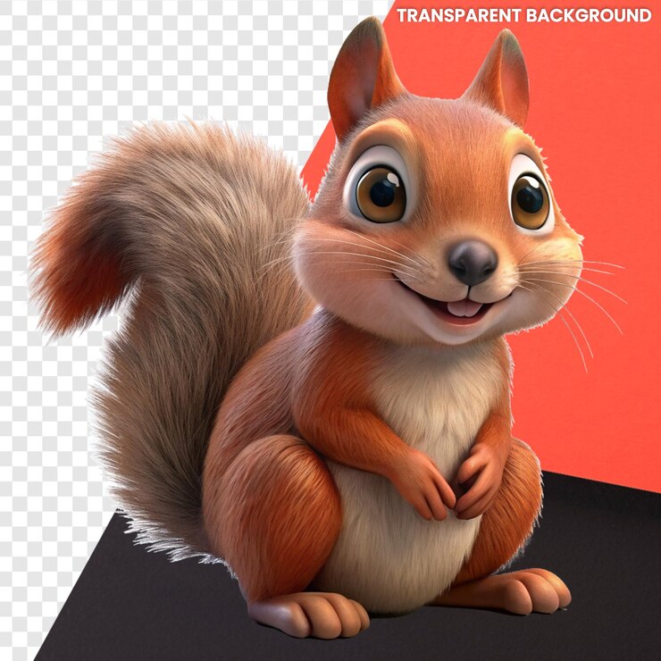 PSD lindo dibujos animados en 3d ardilla sentada personaje juguetón