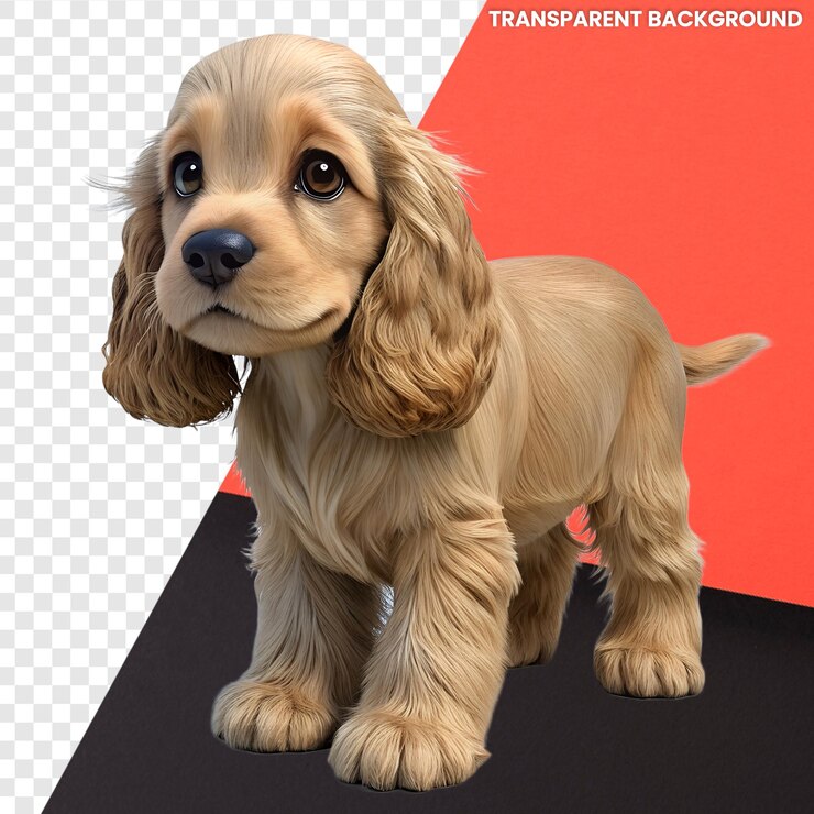 PSD lindo dibujos animados en 3d baby cocker spaniel de pie con fondo transparente