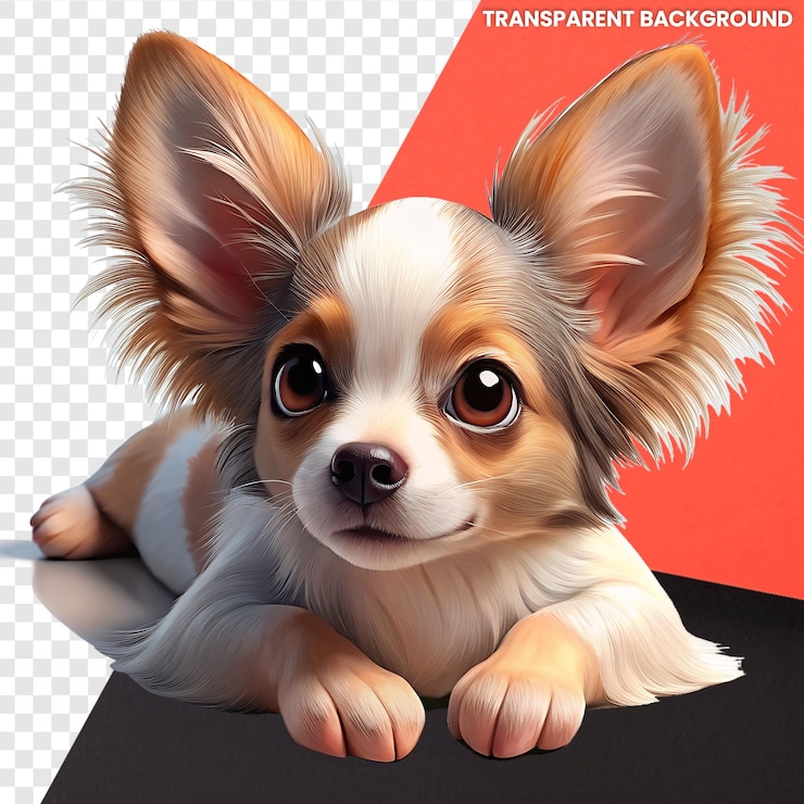 PSD el lindo dibujos animados en 3d del bebé papillon está acostado con un fondo transparente