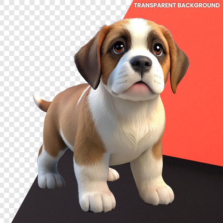 PSD lindo dibujos animados en 3d bebé san bernardo de pie con fondo transparente
