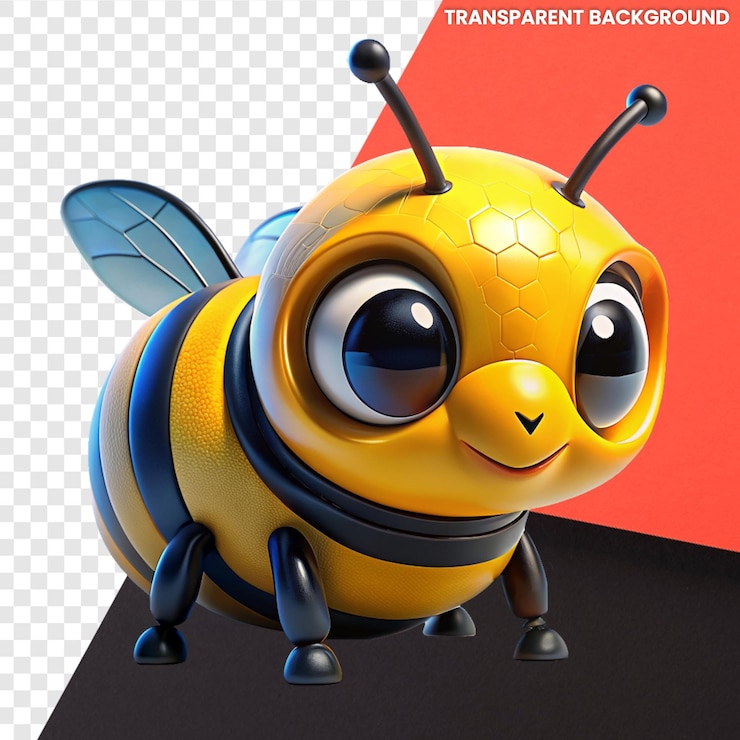 PSD lindo dibujos animados en 3d bumblebee sentado personaje juguetón