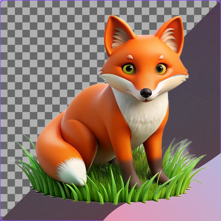 PSD el lindo dibujos animados en 3d fox in grass