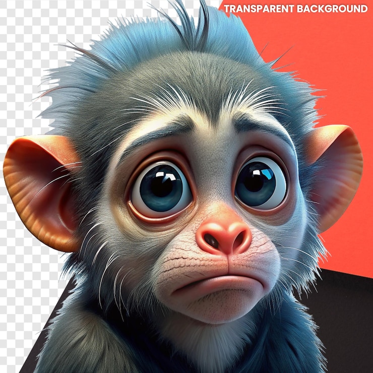 PSD lindo dibujos animados en 3d marmoset triste personaje juguetón