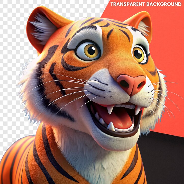 PSD lindo dibujos animados en 3d tigre triste personaje juguetón