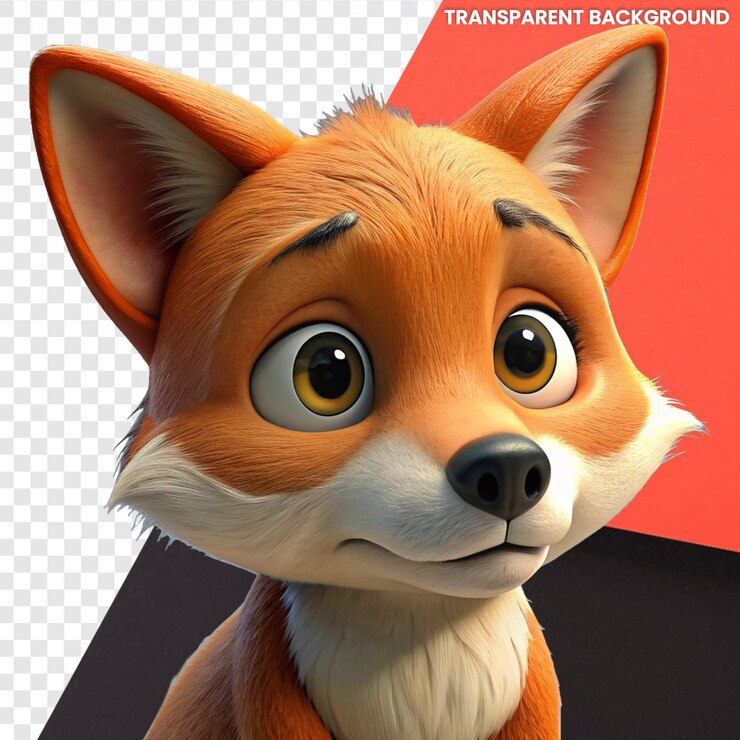 PSD lindo dibujos animados en 3d zorro triste personaje juguetón