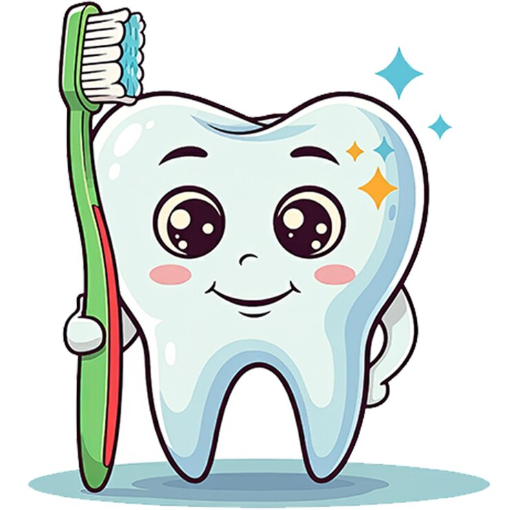 PSD un lindo diente sonriente sosteniendo un cepillo de dientes en un fondo transparente