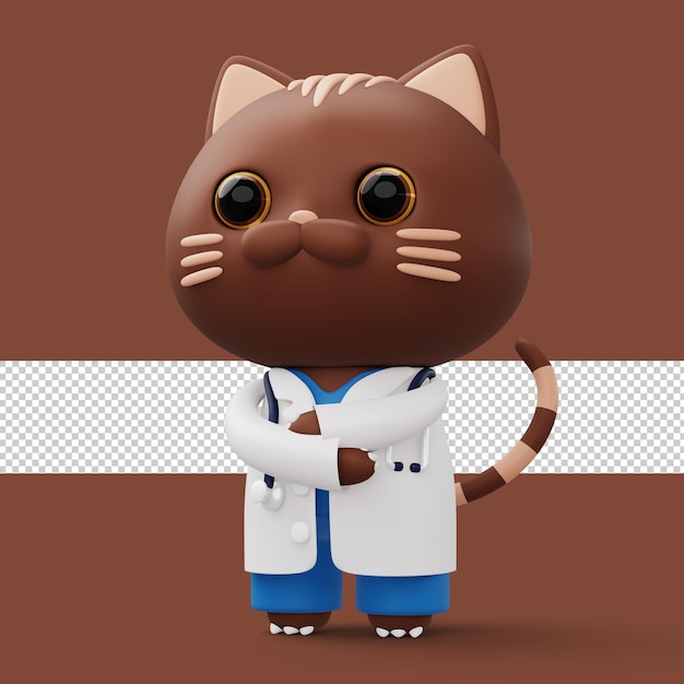 Lindo doctor gato 3d dibujos animados gato personaje 3d representación