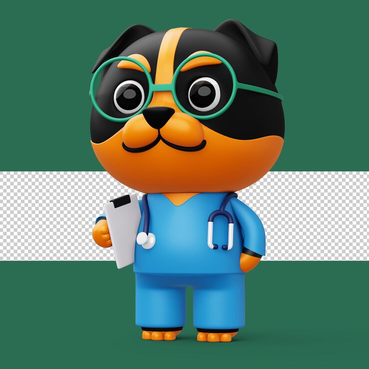PSD lindo doctor perro 3d dibujos animados perro personaje 3d renderizado