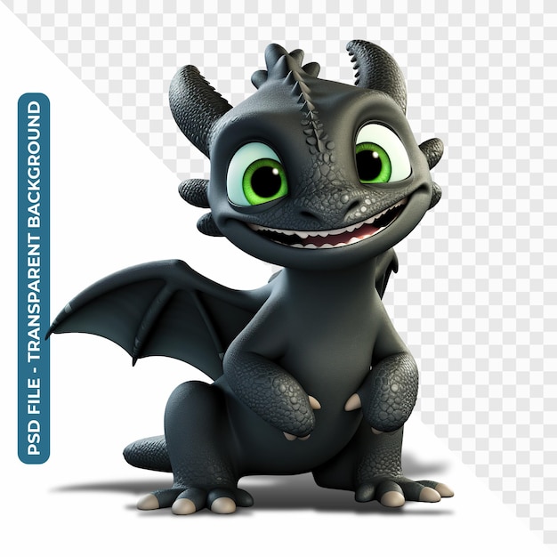 Un lindo dragón sonriente como toothless está leyendo un libro con fondo transparente psd