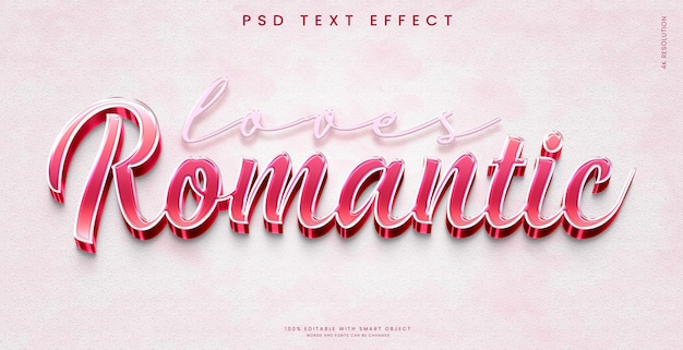 PSD un lindo efecto de texto rosa con el título amor romántico.