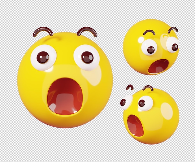 Lindo Emoticon Sorprendido aislado Emoji icono y emoticon caras concepto 3D render Ilustración