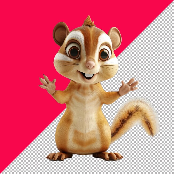 PSD lindo y encantador chipmunk 3d dibujos animados aislados render transparente de fondo png psd