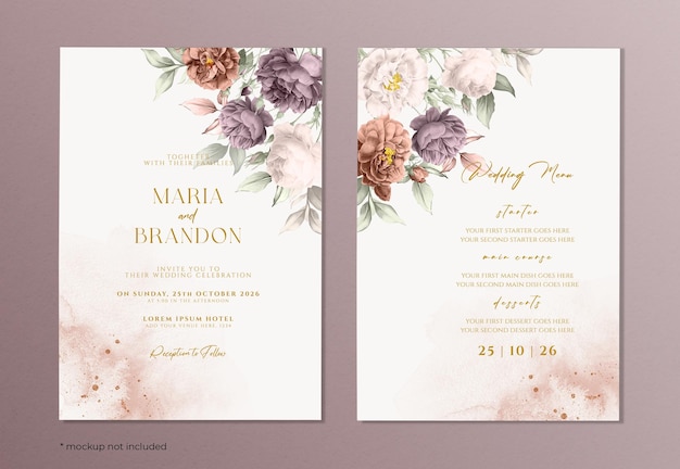 PSD lindo floral no modelo de cartão de convite de casamento