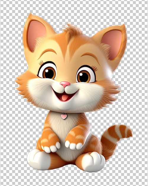 PSD lindo gatito feliz estilo de dibujos animados en 3d aislado sobre fondo transparente