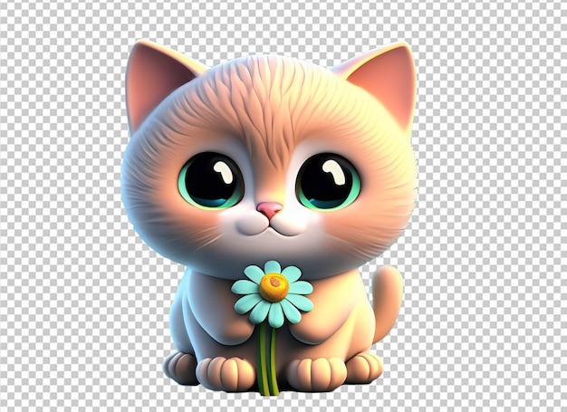 PSD lindo gato 3d con flor