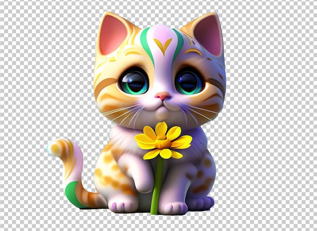 PSD lindo gato 3d con flor