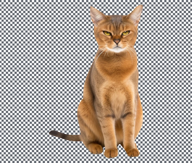 Lindo gato abisinio irritado aislado sobre un fondo transparente