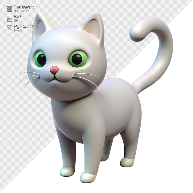 PSD un lindo gato blanco de dibujos animados con una pose lúdica en un fondo transparente