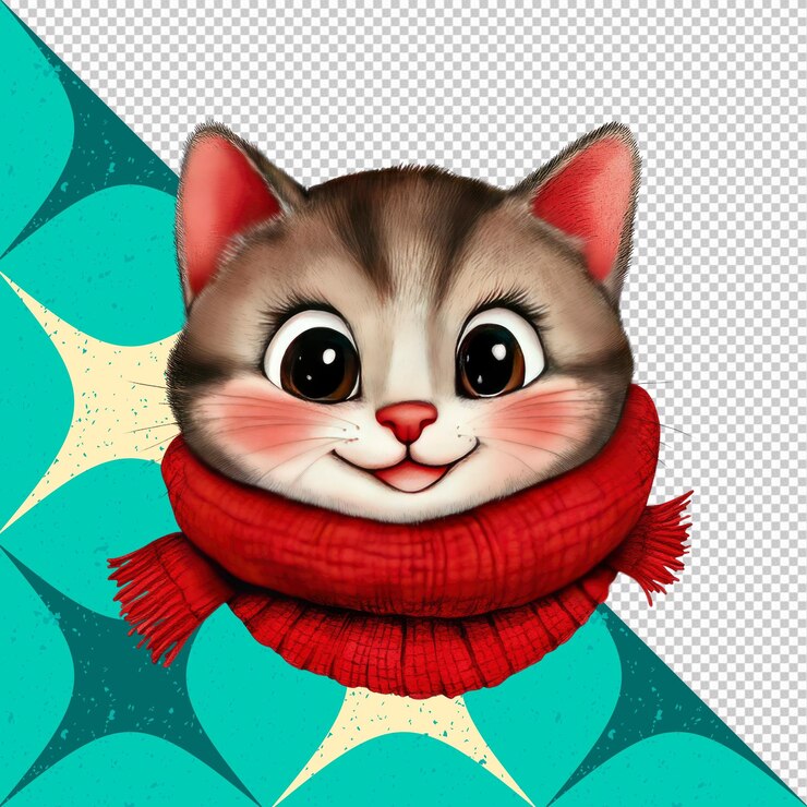 PSD el lindo gato con la bufanda roja