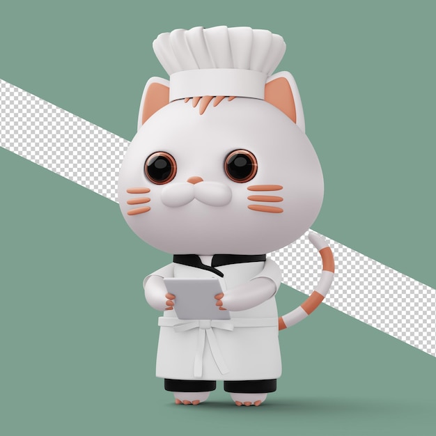 PSD lindo gato chef con uniforme de chef comida animal representación 3d