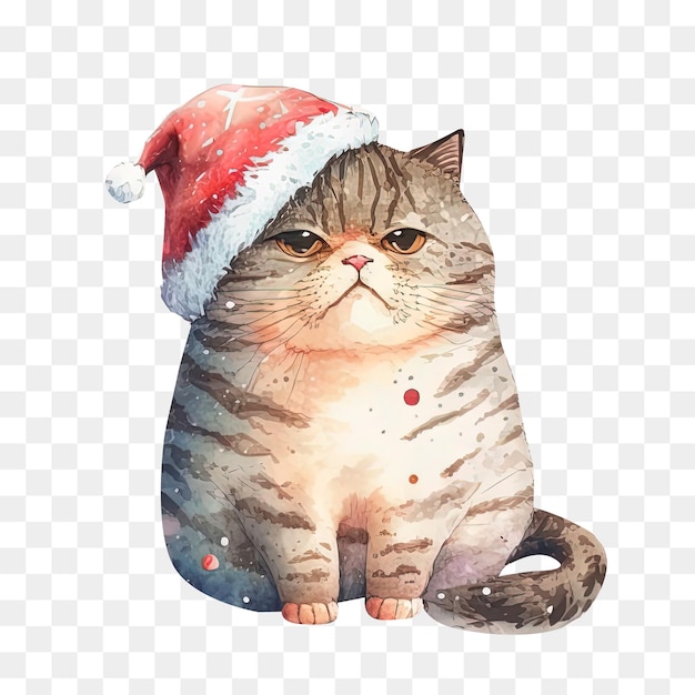 lindo gato de natal usando um carrinho de chapéu de papai noel.