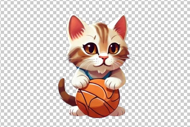 PSD lindo gato juega baloncesto en un estilo de dibujos animados