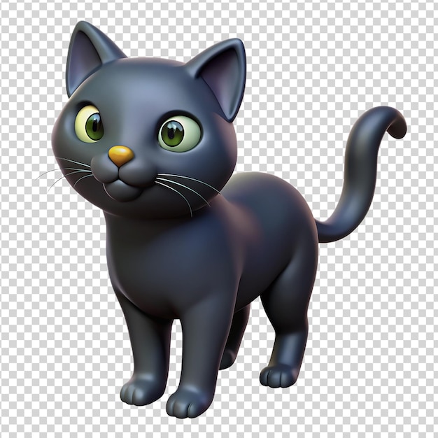 PSD un lindo gato negro de dibujos animados aislado sobre un fondo transparente