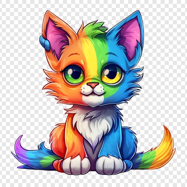 PSD un lindo gato con pelo de arco iris en su cola