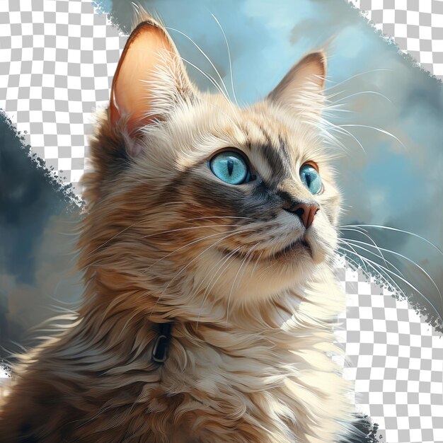 PSD lindo gato tailandês de olhos em um fundo transparente de parede