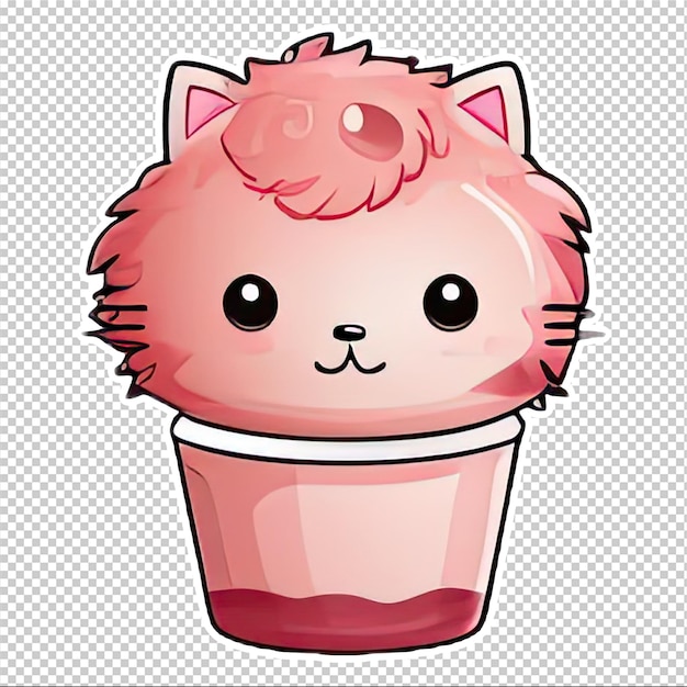 PSD lindo gato en taza con hermosos colores para pegatinas o imágenes prediseñadas