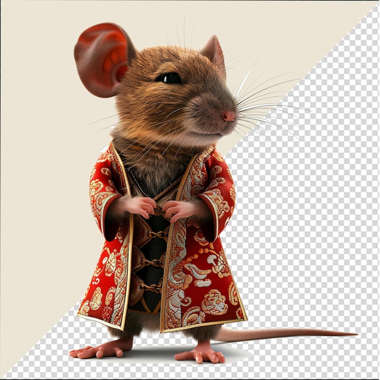PSD un lindo gato con un vestido tradicional de año nuevo chino rat año nuevo chino