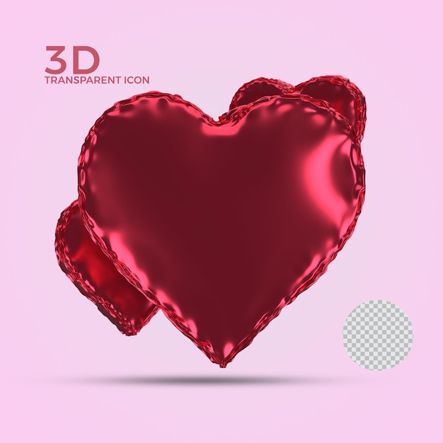 PSD lindo globo de amor metálico transparente icono 3d psd vista frontal